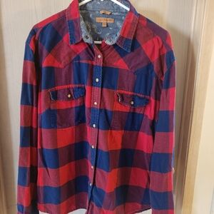 JACKS Girlfriend Red and Navy Plaid Shirt